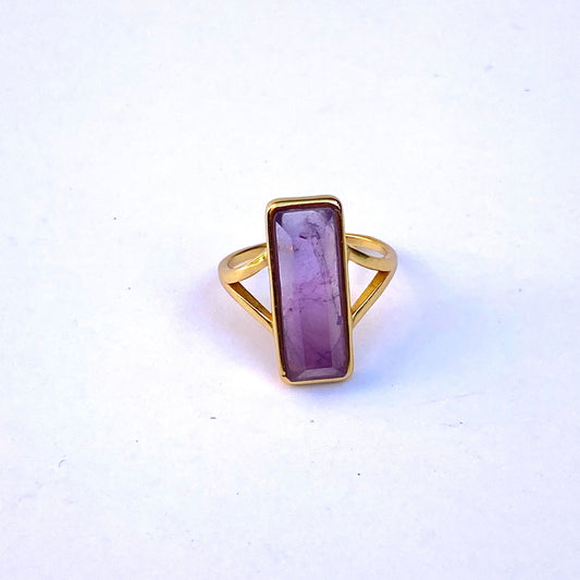 Rectangle Amethyst Gemstone Ring-1