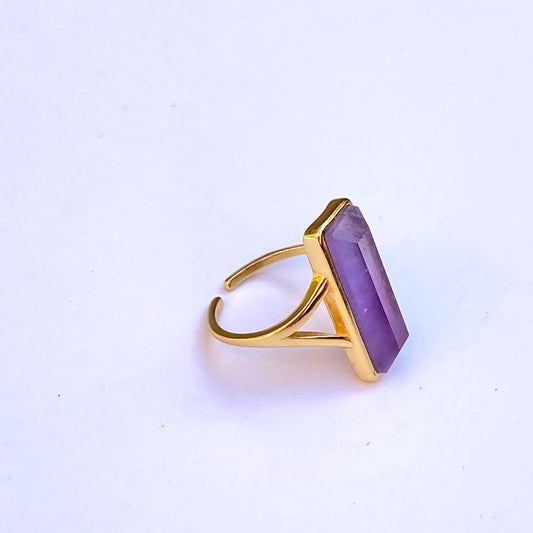 Rectangle Amethyst Gemstone Ring-0