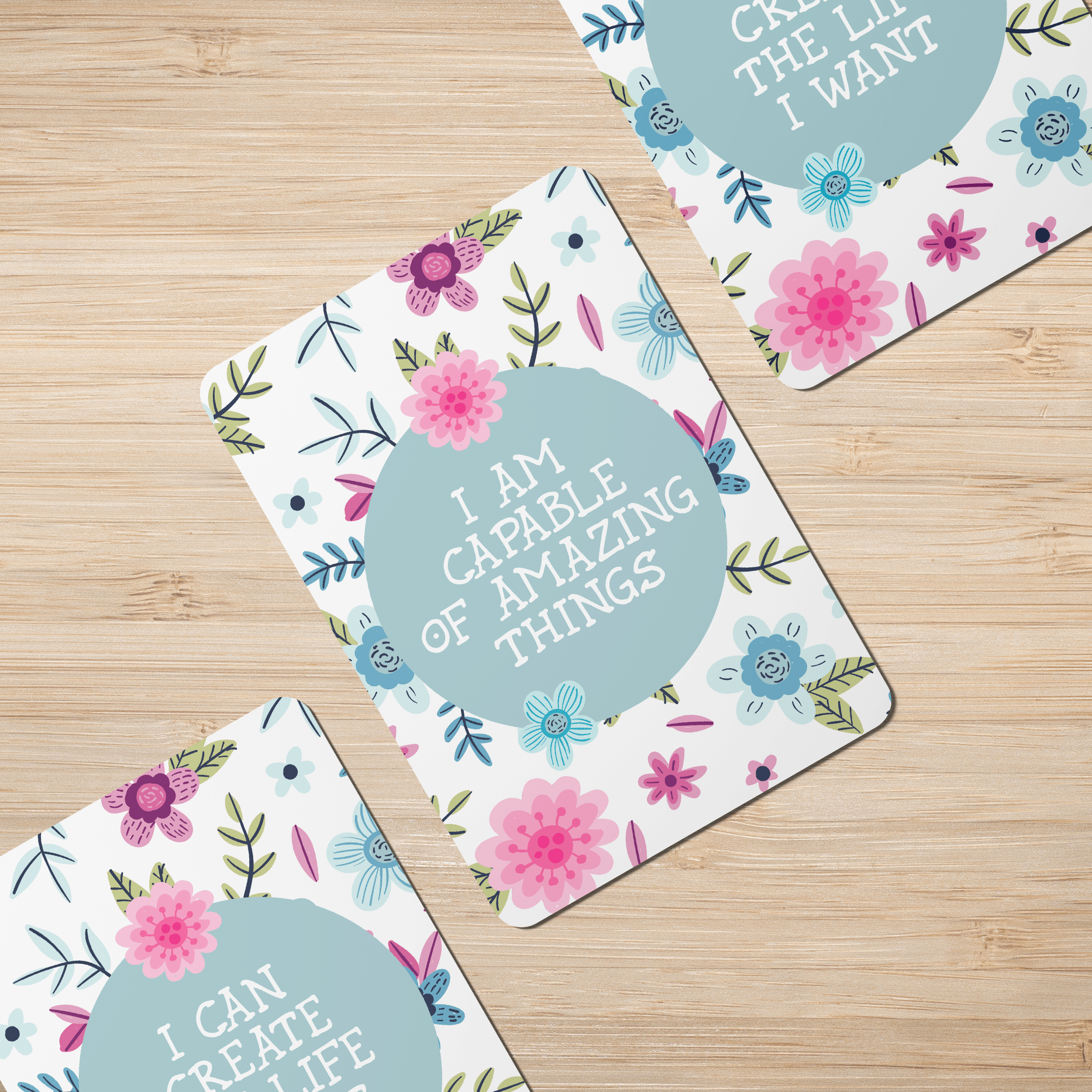 Pink Flowers Affirmation Cards - Set of 20-2
